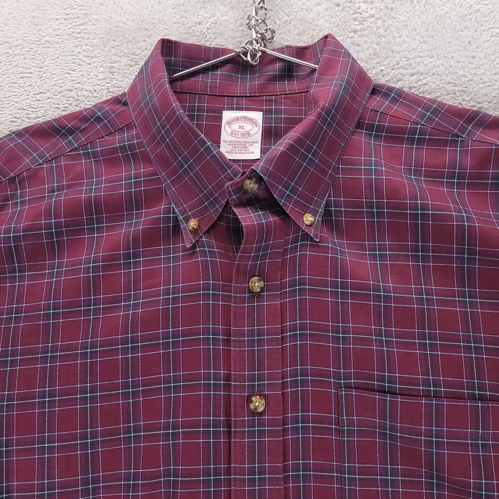 Brooks Brothers Shirt Mens XL Red Plaid Oxford Non Iron Button Down Long Sleeve